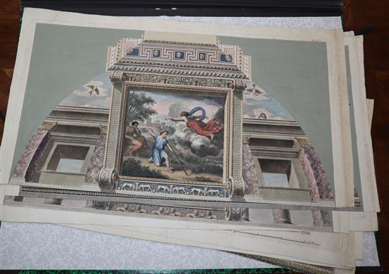 A group of assorted 18th century Italian coloured engravings of architectural studies 31 x 57cm